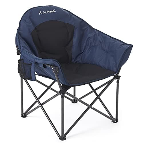 Aohanoi Oversized XL Camping Chairs for Adults, Padded Folding Camp Chair with Extra Wide Seats, Cup Holder & Side Pocket for Outdoor, Lawn, Picnic, Fishing, Sports, Lounge Moon Chairs, Navy Blue