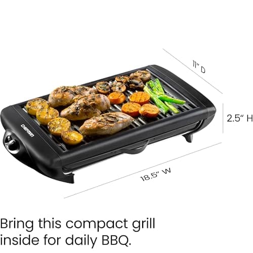 Chefman Electric Smokeless Indoor Grill w/ Non-Stick Cooking Surface & Adjustable Temperature Knob from Warm to Sear for Customized BBQing, Dishwasher Safe Removable Water Tray, Black 9
