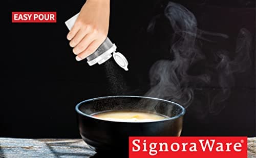 SIGNORAWARE Salt and Pepper Shakers Moisture Proof Set of 2 Large Salt Shaker to go Camping Picnic Outdoors Kitchen Lunch Boxes Travel Spice Set Clear with White Lids Plastic Airtight Dispenser 5