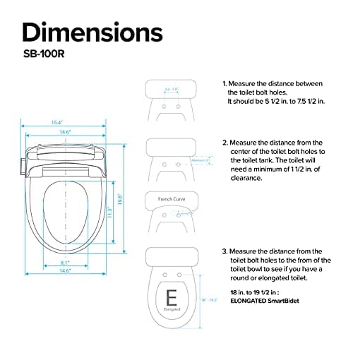 SmartBidet® SB-100R Electric Smart Bidet Seat for Elongated Toilets with Remote Control, Stainless Steel Nozzle with Removable Nozzle Cap, Slim 12