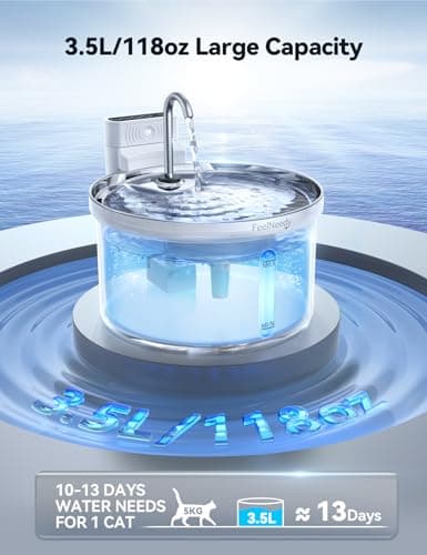 Wireless Cat Water Fountain [Water & Battery Separation] FEELNEEDY Automatic Pet Water Dispenser with Motion Sensor, 3.5L/118oz 4000mAh Battery Operated Water Fountains for Cats Dogs 6