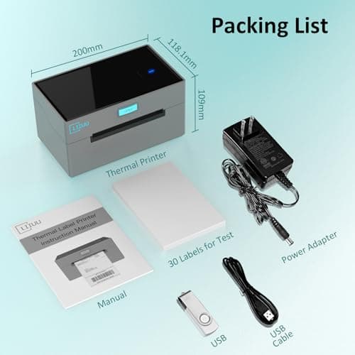 Bluetooth Thermal Shipping Label Printer, 4x6 Label Printer for Shipping Packages, Support iOS, iPhone, iPad, Android, Mac and Windows, Widely Used for Amazon, Ebay, Shopify, Etsy, USPS,UPS 7