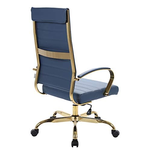 LeisureMod Modern High-Back Leather Office Chair - Swivel & Adjustable Executive Desk Chair with Gold Frame, Ergonomic Design for Home & Office (Navy Blue, Single) 6