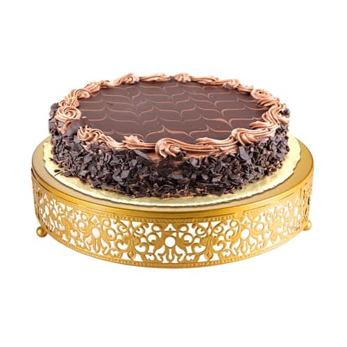 ELIMTEC 10" Round Lace Gold Metal Wedding Cake Stand, Dessert Display Stand Glossy Metallic Finish for Dessert Cupcake Pastry Candy Display Plate Event, Birthday Party