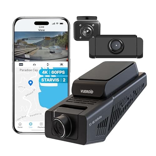 Vueroid S1 4K Infinite 3 Channel Dash Cam Front and Inside Rear Car Camera, 4K, 2.5K Dashcam for Car, STARVIS 2, Night Vision, 24/7 Recording, 5G WiFi GPS, Car Surveillance Camera, Gifts for Men Women
