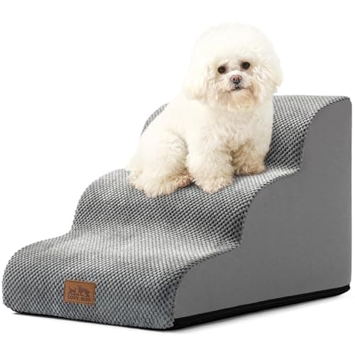 COZY KISS Dog Stairs for Small Dogs 15.7" H, Curved Dog Step for Puppy, Older Cat, Medium Pet Ramp for Sofa, Couch or Chair, Ladder with High Density Foam, 3 Step, 15.7x22.4x15.7 inch, Grey