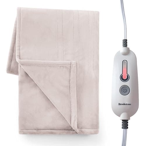 Brookstone Oversized Electric Heated Throw - Heated Blankets - 4 Heat Settings, 4-Hour Auto Shut Off, 100% Polyester, 50"x60" - Taupe