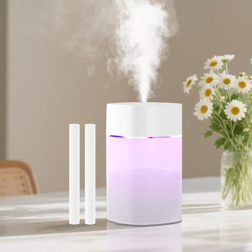 Small Humidifier for Plant, Cool Mist Mini Humidifiers for Bedroom, Desk Personal Humidifiers for Indoor Office Car, Portable Humidifier for Travel -White 400ml