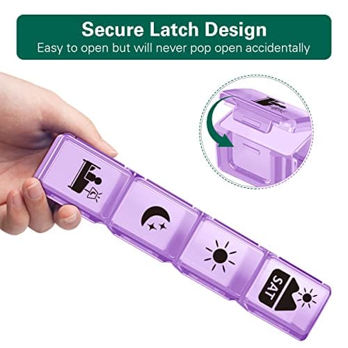 Extra Large Weekly Pill Organizer 4 Times a Day, Fullicon XXL Large Pill Box, 7 Day Medicine Organizer, Black Pill case for Vitamin/Fish Oil/Supplements 6