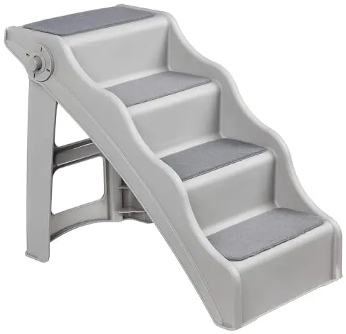 Amazon Basics Foldable Non-Slip Pet Stairs for Small Dogs and Cats, Senior Pets, Easy to Climb, 14.6" x 22.75" x 19.5", Grey