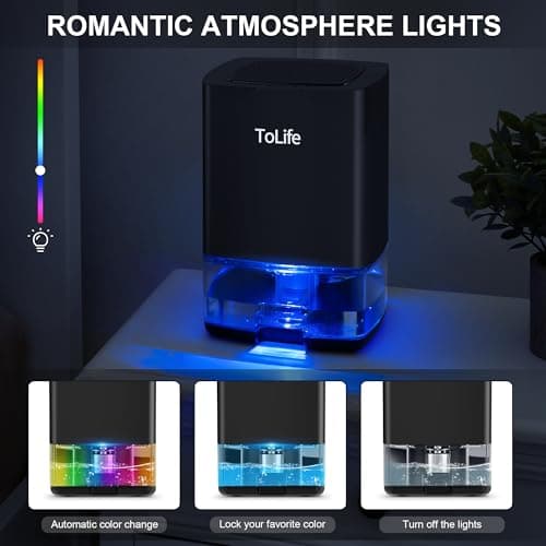 ToLife Dehumidifiers for Home 30 OZ Water Tank with Auto-Off 500 sq.ft Portable Small Dehumidifier for Bathroom Bedroom RV Closet Room 7 Colors LED Light, Black 5