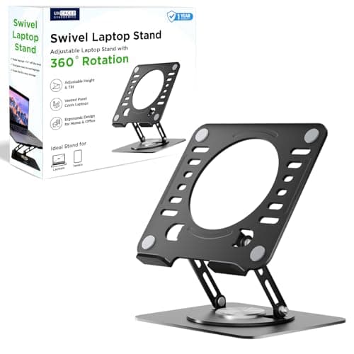 Uncaged Ergonomics Swivel Laptop Stand for Desk, Adjustable Computer iPad Stand for Desk w/ 360 Rotation, Portable Laptop Holder for Home Office Ergonomic Supplies (Black)