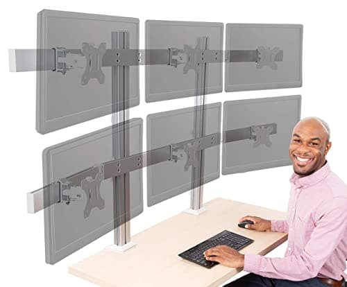 Stand Steady 6 Monitor Mount Desk Setup - Heavy-Duty Height Adjustable Monitor Stand, Swivel Arm with Clamp-On Base, 6 Screen VESA Mount Fits Most LCD/LED Monitors 17-32 in. (Silver, 6 Mounts)