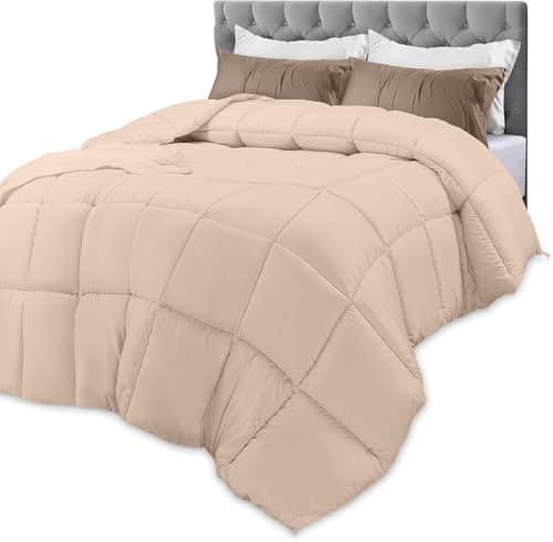 Utopia Bedding Comforters Twin Size, All Season Duvet Insert, Down Alternative Box Stitched Bed Comforter with Corner Tabs, Machine Washable (Beige)