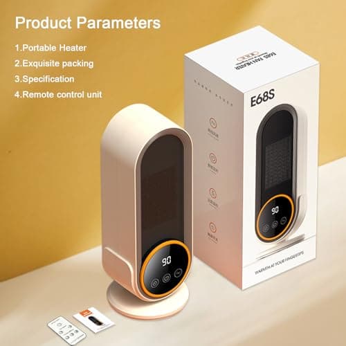 Space Heater Indoor - Energy Efficient Portable Heater with Adjustable Thermostat,1200W PTC Rapid Heating Ceramic Technology with Remote,Intelligent Timing (White, E68S Remote Control) 9