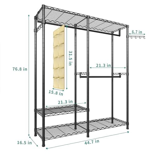 Exglobol Heavy Duty Garment Rack, Metal Freestanding Closet Wardrobe Clothes Racks for Hanging Clothes, 4 Tiers Adjustable Wire Shelving, 44.9'' L x 16.5'' W x 76.8 '' H, Max Load 800LBS, Black 5