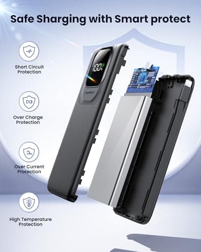 Portable Charger Power Bank with Built-in Type C Cables, 22.5W Fast Charging 10000mAh Phone Charger, Travel Battery Pack Slim Battery Bank with LED Display for iPhone, Android & USB-C (Black) 7