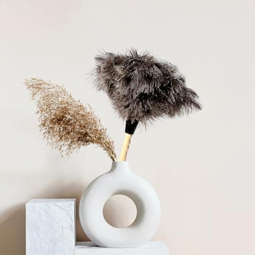 2pcs Ostrich Feather Dusters Natural Feathers Duster with Wooden Handle Natural Ostrich Feathers for Home Cleaning and Office Finishing Duster(2pcs，Length14” 8