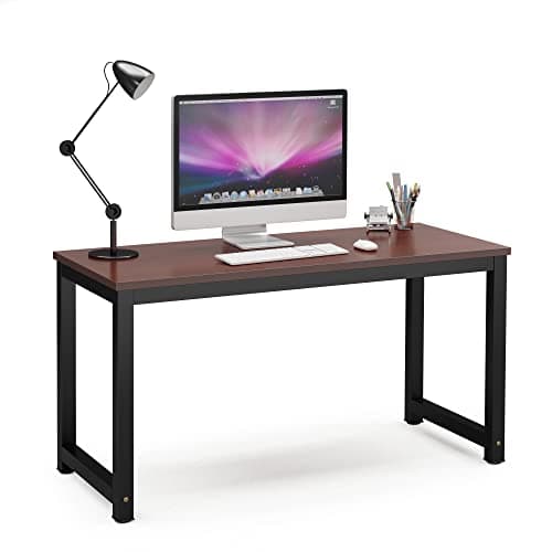 Tribesigns Computer Desk, 55 inch Large Office Desk Computer Table Study Writing Desk for Home Office, Teak + Black Leg