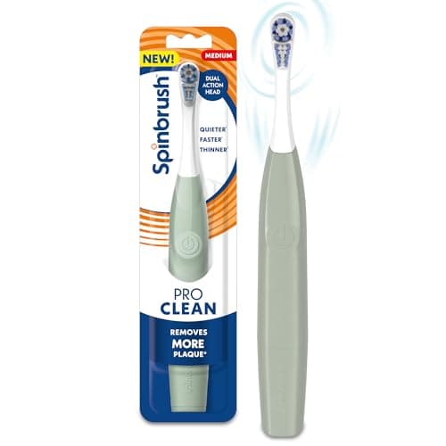 Spinbrush New PRO Clean Battery Powered Electric Toothbrush for Adults, Medium Bristles, Sage Green, 1 Count