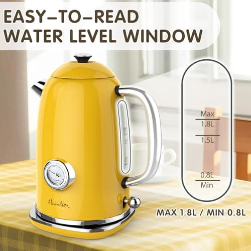 Harriet Electric Kettle, 1.8L Hot Water Boiler Electric with Thermometer, 1500W Stainless Steel Electric Water Kettle with LED Indicator, Auto Shut-Off & Boil Dry Protection, Yellow 6