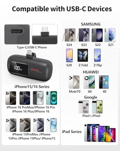 Galeces Mini Portable Charger for iPhone 20W 5000mAh USB-C Power Bank for iPhone 15 Charger Fast Charging Compatible with iPhone 16 15 Pro/15 Plus/15 Pro Max/iPad/AirPods Samsung (Black) 7
