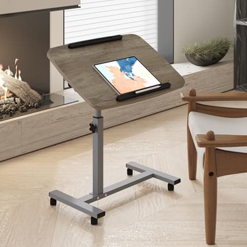 LINGMI Laptop Table Mobile Adjustable Height Portable Desk Notebook Swivel PC Computer Rolling Desk with Wheels, Laptop Stand for Couch Bedside Hospital Bed Table