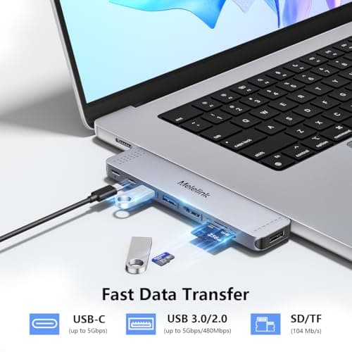 USB C Hub Adapter for MacBook Pro/Air M5 M4 M3 M2 M1 2025-2018 13" 15" 16", Mac Multiport Adapter, 8 in 2 MacBook Accessories Dongle with HDMI 4K, Thunderbolt 3, USB C&A Data Ports, SD TF Card Reader 6
