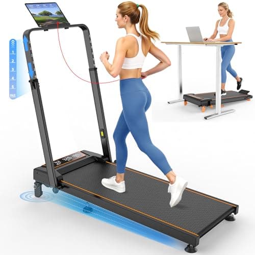 Walking Pad Treadmill with 15% Incline/Adjustable Height, Upgraded 3.5HP Walking Pad with Handle Bar, 4 in 1 Foldable Under Desk Treadmill, Electric Portable Treadmills for Home 350LBS, LED Display