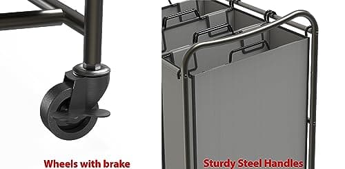 Simple Houseware Heavy Duty 3-Bag Laundry Sorter Rolling Cart, Dark Grey – Durable Triple Laundry Hamper with Removable Bags and Lockable Wheels for Efficient Laundry Organization 5
