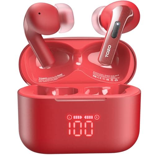 TOZO T20 Wireless Earbuds Bluetooth Headphones 48.5 Hrs Playtime with LED Digital Display, IPX8 Waterproof, Dual Mic Call Noise Cancelling 10mm Broad Range Speakers with Wireless Charging Case