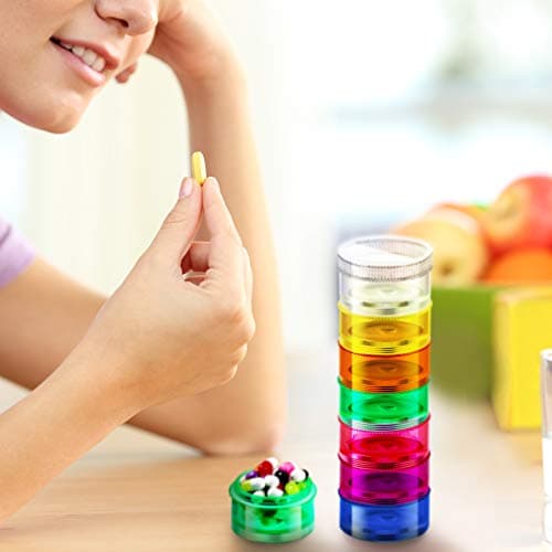 Sieral 7 Days Stackable Pill Organizers 7 Compartments Round Pill Boxes Tower Weekly Vitamin Individual Storage Containers Travel Cases with Lids for Medications, Vitamins and Supplements(2 Sets) 6