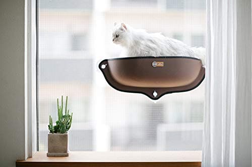 K&H Pet Products EZ Mount Cat Window Perch Bed, Sturdy Cat Window Hammock with Strong Suction Cups, Tool-Free Assembly, Washable Sleeping Pad, Fits 27"W X 11"H Glass Spaces - Tan 6