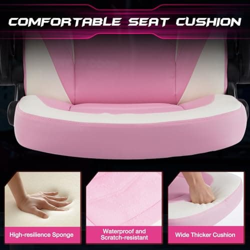 Sweetcrispy Computer Gaming Desk Chair - Ergonomic Lumbar Support Executive with PU Leather and Flip-up Armrest, Height Adjustable with 360° Swivel Wheels, Pink White, for Home and Office 5