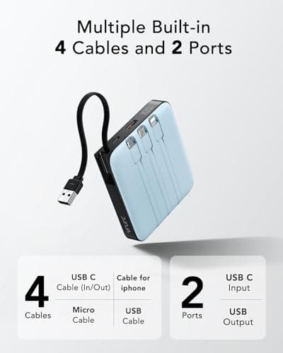 VRURC Portable Charger with Built-in 4 Cables, 20000mAh Battery Pack Charger Portable PD 20W Fast Charging, Power Bank for iPhone 16 15 14 13 12 11 X Samsung Galaxy Series Android Phone,Blue(1Pack) 7