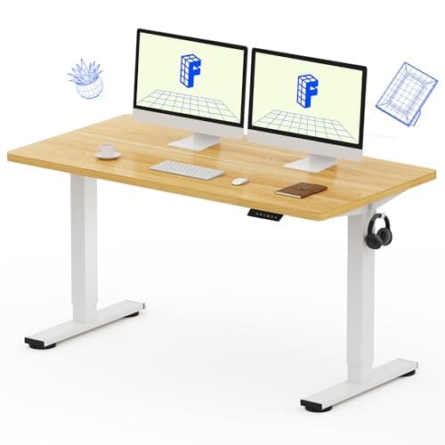 FLEXISPOT EN1 One-Piece Standing Desk with 1-Inch Thick Seamless Desktop, 55"x28" Electric Height Adjustable Desk for Home Office, Multi-Monitor Setups & Easy Assembly, Maple