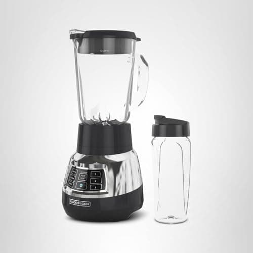 Black+Decker Quiet Blender with 6-Cup Cyclone Glass Jar, 3 Speeds + 3 Functions & Serrated Blade Technology for Faster Blending, Pulse Button and 24-oz Personal Jar, 900W 9