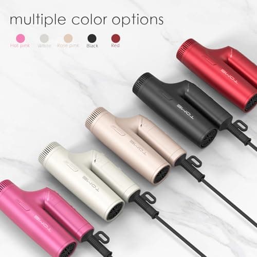 TOME Dual Voltage Travel Hair Dryer, Foldable Blow Dryer, DC Motor, 1200W Fast Drying, Cool Shot, 3 Heat 3 Speed, Nozzle, Diffuser, Air-Powered Wrap Wands, 120–240V Universal Adapter Pink 8