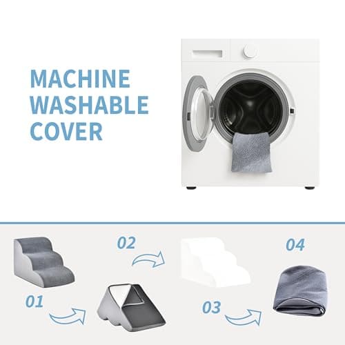 Dog Stairs for Small Dogs 15.7" H, 3-Step Pet Stairs with High-Density Foam, Curved Ramp Design for Puppies, Medium Pets and Older Cats, Dog Steps for Bed, Couch or Sofa, 15.7 × 22.4 × 15.7 Inch, Gray 6