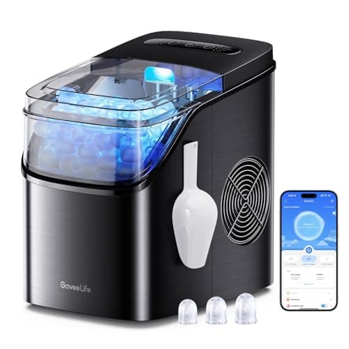 GoveeLife Smart Ice Maker Countertop, Portable Ice Machine with Voice Control, 9 Ice Cubes in 6 Minutes 3 Sizes, 26lbs/24Hrs, Self Cleaning RGB Lights, Quiet Ice Maker with Scoop for Kitchen Black