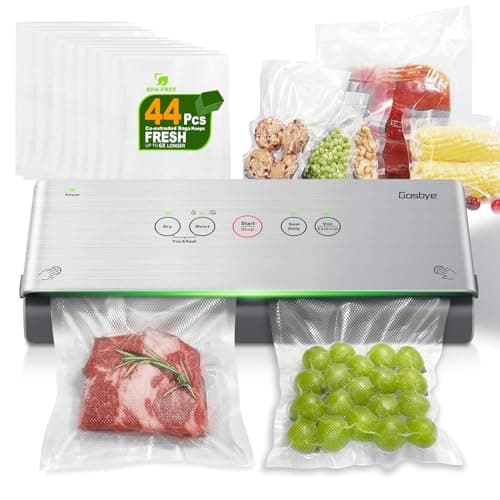 Gasbye 2-Pump Vacuum Sealer Machine, [2X Suction Power] Food Sealer for Dry, Wet Food, Sous Vide, 44Pcs Precut Bags Included, Easy-to-Clean Removable Drip Tray, Durable Silicone Gaskets, Silver