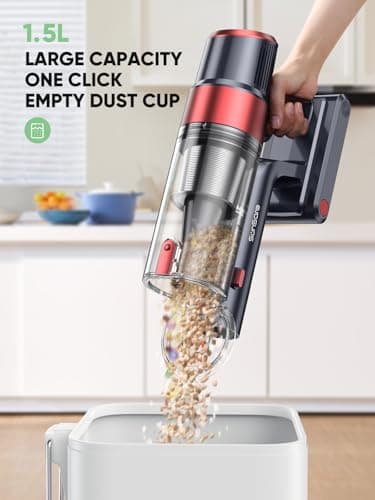 Cordless Vacuum Cleaner, 450W 40Kpa Stick Vacuum with Touch Screen, 55 Mins Runtime Rechargeable Vacuum, Lightweight Powerful Vacuum Cleaner for Home with 1.5L Cup for Pet Hair Carpet Hardwood Floor 7