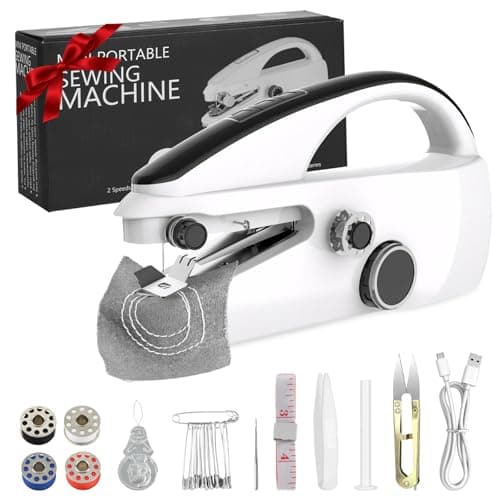 CJC Handheld Sewing Machine,Sewing Machine for Beginners,Two Speed Adjustment Electric Handheld Mini Sewing Machines,Easy to Use and Fast Stitch Suitable for Clothes,Fabrics,DIY Home Travel (White)