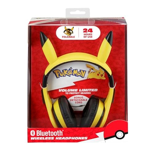eKids Pokemon Kids Bluetooth Headphones, Wireless Headphones with Microphone Includes Aux Cord, Volume Reduced Kids Foldable Headphones for School, Home, or Travel,Yellow 9