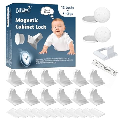 Blessimo® 12 Pack Magnetic Cabinet Locks Baby Proofing with 12 locks and 2 Keys - Child Locks For Kitchen, Cabinets and Drawers - 3M Adhesive Easy Installation
