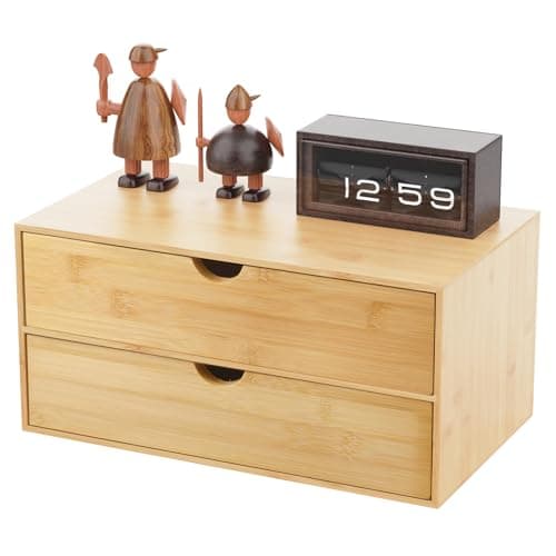 Neando Bamboo Desk Organizer with 2 Drawers, Wooden Countertop Drawers Organizer, Tabletop Storage Organization Box for Office & Home, No Assembly Needed