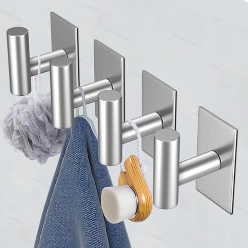 VAEHOLD Wall Towel Hooks, Heavy Duty Sticky Holder Waterproof Towel Hooks for Hanging Coat, Clothes, Closet Hook Wall Mount for Kitchen (Silver, 2 Pack) 7