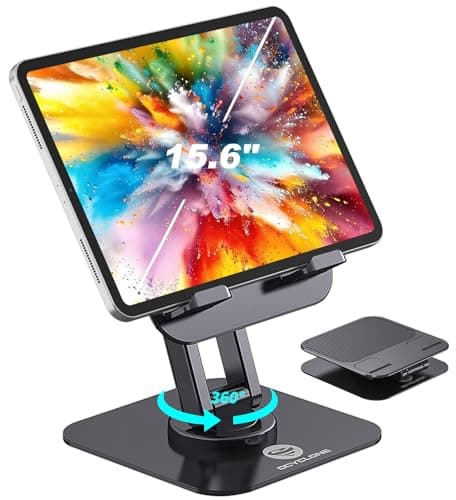 OCYCLONE iPad Stand, 360° Rotating Adjustable Foldable iPad Tablet Holder for Desk Compatible with 4" - 15.6" Tablet iPad Portable Monitor Stand, Black