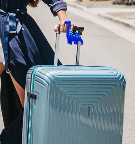 Cute Cartoon Dinosaur Silicone Luggage Tag Fun Triceratops Travel Bag Tag Personalized Labels for Cruise Airport (Blue-Diplodocus) 7