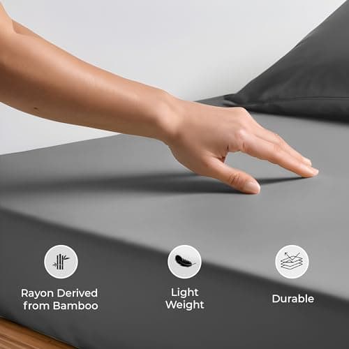 LINENWALAS Fitted Sheet Only Viscose Derived from Bamboo, Bottom Sheet for Queen Size Bed – 16” Deep Pocket, All Around Snug Fit – Cooling, Breathable, Soft, Hypoallergenic (Light Grey, Queen) 6